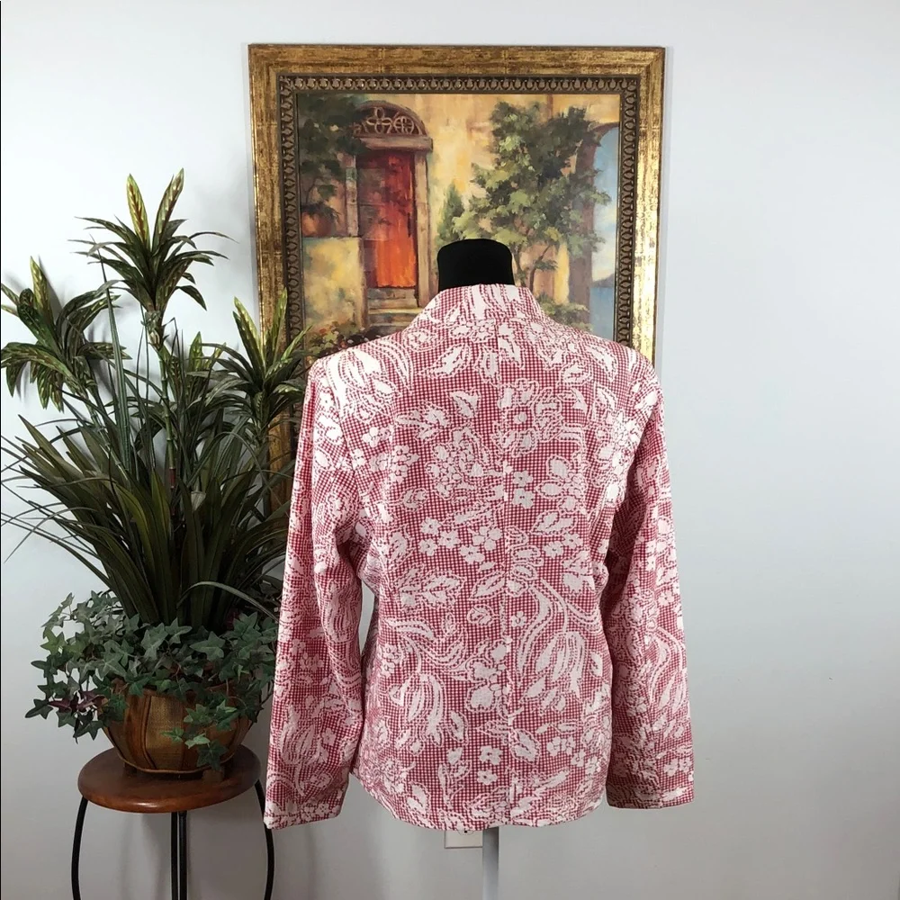 Joni B. Elegant Pink Floral Women's Blazer‎ 2 Flap Pocket 3 Buttons Collared